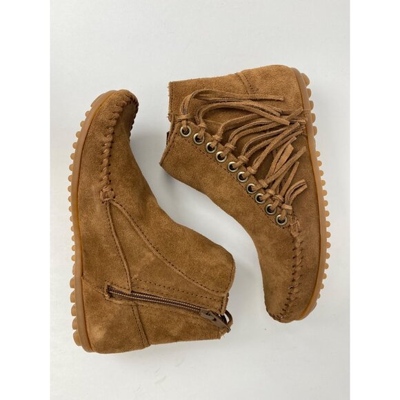 Minnetonka womens Size 5 Dusty Brown Willow Ankle Boots w Side Fringe NEW - Picture 4 of 12